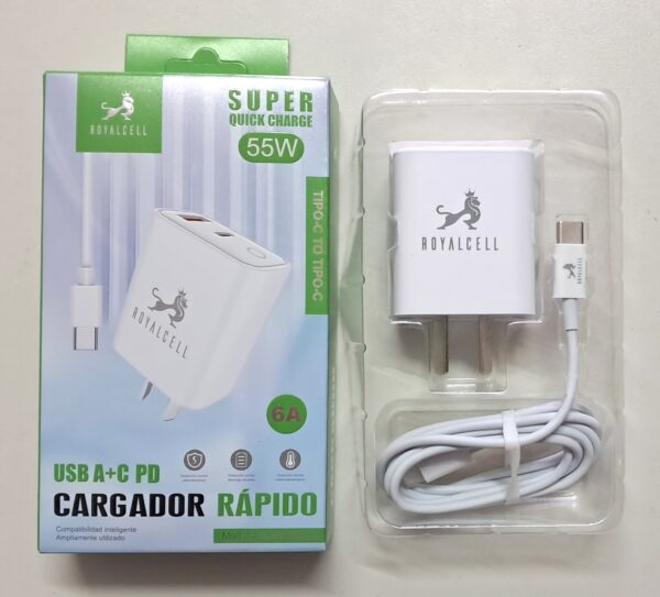 20250708_113142 Cargador 55w 1 puerto C y 1 puerto USB + cable C a C RoyalCell